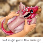 blue_eyes blurred_background cookie daww disembodied_hand eyelashes female feral fluffy_ears food fur holding_character horn humanoid_hands looking_at_viewer pink_body pink_scales red_body red_scales scales solo tail text tongue tongue_out heartlessangel3d mythology adelina_the_love_dragon dragon furred_dragon furred_scalie mythological_creature mythological_scalie scalie 1:1 absurd_res english_text hi_res meme