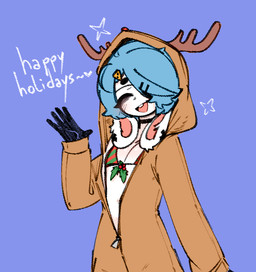anthro antlers bikini bikini_top blue_hair clothed clothing femboy floppy_ears fur hair hair_over_eye holidays holly_(plant) hoodie horn lop_ears male onesie plant pose smile solo swimwear text tired_eyes topwear two-piece_swimsuit wave white_body white_fur probablyavv christmas avv_(probablyavv) deer lagomorph leporid mammal new_world_deer rabbit reindeer 2025 pinup