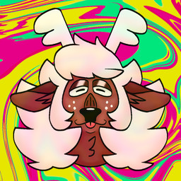 abstract_background anthro antlers black_nose freckles fur hair horn male psychedelic_background red_body red_fur solo tongue tongue_out white_hair deerdudeluci luci_(bigbuttbuck) cervine deer mammal 1:1