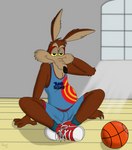 anthro ball basketball basketball_(ball) basketball_uniform blue_clothing bottomwear clothed clothing footwear male red_clothing red_footwear red_shoes shirt shoes shorts sitting sneakers solo sportswear spread_legs spreading tank_top topwear tune_squad_outfit tune_squad_outfit_(2021) uniform rasik looney_tunes space_jam space_jam:_a_new_legacy warner_brothers wile_e._coyote canid canine canis coyote mammal absurd_res hi_res