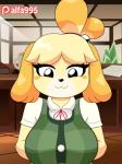 2019 2d_animation 3:4 :3 alfa995 animal_crossing animated anthro big_breasts black_nose blonde_hair blush blush_stickers breasts canid canine canis clothed clothing digital_media_(artwork) domestic_dog english_text female hair isabelle_(animal_crossing) mammal nintendo patreon patreon_logo patreon_username shih_tzu short_playtime smile solo text toy_dog