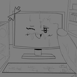 ahegao blush blush_lines bodily_fluids bow_ribbon computer computer_monitor cum cum_on_face ejaculation electronics female genital_fluids genitals heart_eyes heart_symbol keyboard looking_pleasured machine male penis vein veiny_penis darky animate_inanimate human living_computer living_machine mammal 1:1 absurd_res hi_res monochrome