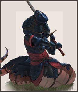 ambiguous_anthro ambiguous_gender anthro apode armor besagew biped breastplate chainmail clothing couter furgonomic_armor furgonomic_helmet furgonomics gauntlets gloves gorget greatsword handwear headgear helmet holding_melee_weapon holding_object holding_sword holding_weapon knight legless melee_weapon pauldron red_clothing serpentine snake_hood solo straps sword tassets warrior weapon crestfallenartist draconcopode naga reptile scalie snake 2025 digital_media_(artwork) hi_res