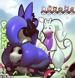 after_vore anal_bone_disposal belly big_belly blue_body bone bones_in_stomach butt death disposal duo female feral genitals outside overweight pokeball rear_view simple_background skull skull_imprint skull_in_anus vore vulva aymbord nintendo pokemon generation_4_pokemon generation_6_pokemon goodra lucario pokemon_(species) 2025