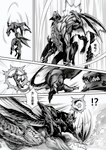 back_muscles beak biceps blacksaw capcom chinese_text claws duo fanged_wyvern fight flying_wyvern fur hi_res male membrane_(anatomy) membranous_wings monochrome monster_hunter muscular nargacuga odogaron sharp_teeth spikes teeth text toe_claws translated triceps wings