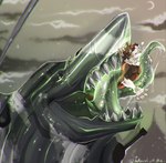 5_fingers aircraft airplane anthro anthro_prey black_body bodily_fluids brown_body brown_fur buccinator feet_first fingers fur green_mouth in_mouth larger_pred machine male male/male male_anthro male_prey mouth_shot nude_anthro nude_male nude_prey open_mouth oral_vore saliva saliva_string sharp_teeth size_difference smaller_anthro smaller_male teeth tongue_around_body vehicle vore white_body white_fur tovarish canid canine fox living_aircraft living_machine living_vehicle mammal absurd_res hi_res