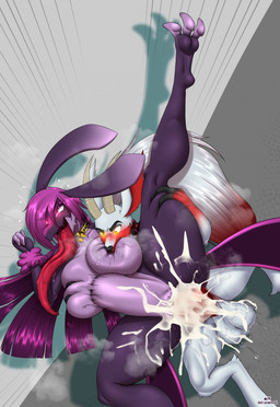 abdominal_bulge animal_genitalia animal_penis anthro balls big_balls big_breasts big_penis biped bite bodily_fluids breast_bite breast_grab breast_play breast_suck breasts collar cum cum_in_vagina cum_inside cum_on_body cum_on_penis digitigrade duo equine_genitalia equine_penis excessive_cum excessive_genital_fluids female fur genital_fluids genitals glowing glowing_eyes hand_on_breast heart_eyes heart_symbol hooves horn huge_breasts huge_penis jewelry knot knotted_penis large_penetration long_tongue male male/female necklace palmorph penetration penile_spines penis precum rough_sex sex steam sucking sweat thick_thighs tongue tongue_out vaginal vaginal_penetration white_body white_fur wolfmask palworld pocketpair humanoid incineram lovander pal_(species) hi_res