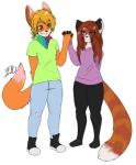 ambiguous_gender anthro blush clothing duo femboy fur hair hand_holding kerchief long_hair male romantic romantic_couple short_hair simple_background smile white_background shibutt acru wolfyhero ailurid canid canine canis mammal red_panda wolf hi_res