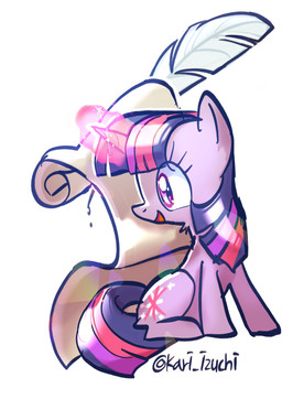 female feral horn ink looking_aside loose_feather neck_tuft quill scroll simple_background solo tuft kari_izuchi friendship_is_magic hasbro my_little_pony mythology twilight_sparkle_(mlp) equid equine mammal mythological_creature mythological_equine unicorn absurd_res hi_res