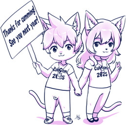 anthro balls chibi clothing duo female flaccid footwear genitals gesture hair hand_gesture hand_holding humanoid_genitalia humanoid_penis humanoid_vulva lanyard male micropenis mostly_nude penis shirt shoes sign small_balls small_penis smile socks t-shirt tail text topwear v_sign vulva young young_female young_male aogami cub_con nicky_(aogami) sammy_(aogami) domestic_cat felid feline felis mammal 2025 comic digital_drawing_(artwork) digital_media_(artwork) english_text hi_res line_art monochrome shaded shaded_line_art brother_(lore) brother_and_sister_(lore) sibling_(lore) sister_(lore)