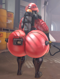 anthro armor australium barrel big_butt butt clothing female firefighter_helmet flamethrower gas_tank gloves handwear headgear helmet huge_butt hyper hyper_butt latex latex_clothing ranged_weapon rear_view sapper solo standing weapon bimbomorph_(artist) nintendo pokemon team_fortress_2 valve alex_asora pyro_(team_fortress_2) canid canine generation_4_pokemon lucario mammal pokemon_(species) 3d_(artwork) digital_media_(artwork) hi_res