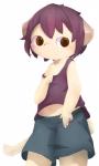 anthro blush bottomwear brown_eyes brown_hair clothed clothing fur hair kemono looking_away male navel off_shoulder shorts simple_background solo standing tan_body tan_fur white_background young young_anthro aoino domestic_cat felid feline felis mammal absurd_res hi_res