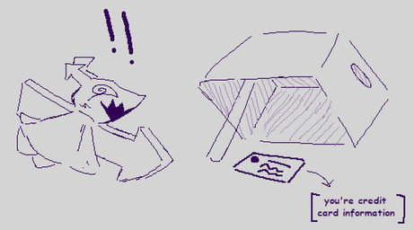 2_horns armless box cardboard cardboard_box container directional_arrow exclamation_point featureless_feet feet flesh_fang horn spiral spiral_eyes text trap_(contrivance) mousebytes34 deltarune undertale_(series) darkner digital_creature humanoid virovirokun 2025 digital_media_(artwork) english_text monochrome