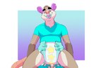 abstract_background ageplay anthro biped black_eyebrows blue_clothing blue_pacifier blue_shirt blue_topwear clean_diaper clothed clothing diaper eyebrows fur infantilism kneeling long_tail looking_at_viewer male notched_ear object_in_mouth pacifier pacifier_in_mouth pink_ears pink_nose roleplay shirt simple_background smile solo spread_legs spreading star_symbol tail thick_eyebrows topwear wearing_diaper daire301 daire american_opossum mammal marsupial virginia_opossum 2022 digital_media_(artwork) hi_res