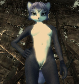 anthro bedroom_eyes blue_body blue_fur blue_hair breasts eyelashes female front_view fur genitals hair half-closed_eyes looking_at_viewer multicolored_body multicolored_fur narrowed_eyes naughty_face nipples nude seductive smile solo vulva white_body white_fur unknown_artist fallout microsoft nintendo star_fox krystal_(star_fox) canid canine fox mammal 3d_(artwork) digital_media_(artwork)