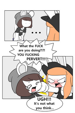 angry anthro balls beanie black_clothing black_hat black_headwear black_shirt black_topwear blue_bottomwear blue_clothing blue_shorts blush blush_lines bottomwear bottomwear_down breasts brown_hair clothed clothing dialogue duo eyelashes female flaccid foreskin genitals grey_beanie grey_clothing grey_hat grey_headwear hair hat headgear headwear hitting_another male misunderstanding orange_hair pants pants_down partially_clothed penis profanity punch shirt shorts speech_bubble tail text topwear tonytoran tina_(tonytoran) tony_(tonytoran) chinchilla chinchillid lagomorph leporid mammal rabbit rodent 2:3 comic english_text hi_res