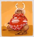 belly beverage big_belly breasts brown_body brown_skin cookie female food holidays horn hyper morbidly_obese morbidly_obese_female morbidly_obese_humanoid obese obese_female obese_humanoid orange_background overweight overweight_female overweight_humanoid simple_background sitting solo stuffing susfishous christmas animal_humanoid humanoid 2018 hi_res