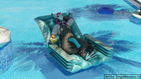 5_fingers alcohol animal_genitalia animal_penis anthro balls beverage big_penis black_body claws clothing collar container cuff_(restraint) cup digitigrade equine_genitalia equine_penis exhibitionism feet fingers flaccid fur genitals hair hindpaw holding_object inflatable looking_at_viewer lying male multicolored_body multicolored_fur nipples nude open_mouth overweight pawpads paws pecs penile penis pool pool_float pool_toy public relaxing resort restraints rubber_duck smile solo tail teeth toes tongue two_tone_body two_tone_fur water white_body white_fur sergalrenders mythology kristofferson_the_sergal anatid anseriform avian bird duck mammal mythological_creature sergal 16:9 3d_(artwork) 4k absurd_res digital_media_(artwork) hi_res widescreen