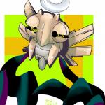 ambiguous_gender halo looking_at_viewer solo yellow_eyes bakamaokun nintendo pokemon arthropod cicada generation_3_pokemon ghost insect pokemon_(species) shedinja spirit true_bug 1:1