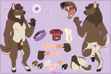 animal_genitalia animal_penis anthro anus balls brown_body brown_fur cloven_hooves equine_genitalia equine_penis erection flared_penis fully_sheathed fur genitals hooves looking_at_viewer looking_back looking_back_at_viewer male male_anthro mane medial_ring nipples nude nude_anthro nude_male open_mouth pawpads penis pink_penis purple_eyes sheath simple_background slightly_chubby slightly_chubby_anthro slightly_chubby_male solo standing tail teeth tongue white_body white_fur meldritchhorror khan_(rhambone) bovid canid canine canis caprine domestic_dog goat hybrid mammal 2016 model_sheet