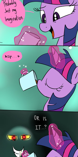 beverage coffee container cup cute_fangs dark dialogue drinking ellipsis evil_grin exclamation_point eyelashes eyes_closed fangs female feral frown glowing glowing_eyes green_eyes hair holding_object horn laugh levitation magic male multicolored_hair nude open_mouth open_smile purple_eyes question_mark red_eyes simple_background smile speech_bubble teal_background teeth text tongue wide_eyed yellow_sclera emositecc friendship_is_magic hasbro my_little_pony mythology discord_(mlp) spike_(mlp) twilight_sparkle_(mlp) chimera draconequus dragon equid mammal mythological_creature mythological_scalie scalie 2018 absurd_res comic english_text hi_res long_image signature tall_image