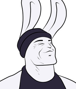 anthro eyes_closed larp male rabbit_ears smile villegreen billy_butcher lagomorph leporid mammal rabbit headshot_portrait meme portrait