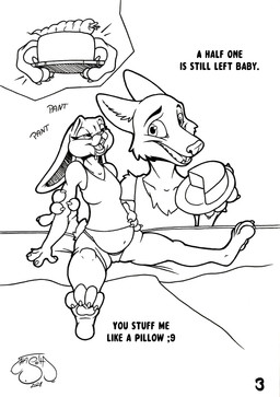 anthro bed bed_sheet bedding bedroom breasts cake cake_slice carrot claws clothed clothing dessert duo eating eating_food enjoying enjoyment feeding feeding_another feeding_partner female food furniture holding_food holding_object male male/female plant simple_background small_breasts text vegetable weight_gain white_background haseth disney zootopia judy_hopps nick_wilde canid canine european_rabbit fox lagomorph leporid mammal oryctolagus rabbit red_fox true_fox absurd_res black_and_white english_text hatching_(art) hi_res line_art monochrome shaded sketch_page