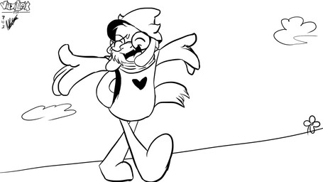cloud eyewear flower fur glasses plant solo walking deltarune undertale_(series) ralsei bovid caprine darkner goat mammal 16:9 2018 2d_animation animated black_and_white monochrome widescreen