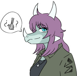 3_horns anthro blue_eyes bong clothing drugs eyelashes facial_horn female green_clothing green_jacket green_topwear grey_body grey_scales hair horn jacket jewelry long_hair looking_at_viewer multi_horn multicolored_body multicolored_scales necklace nose_horn purple_hair scales simple_background smile snout solo star_necklace topwear two_tone_body two_tone_scales white_background jacket_ignites third-party_edit goodbye_volcano_high ko_op_(game_developer) reeve_(gvh) aquilops ceratopsian dinosaur marginocephalian ornithischian prehistoric_species reptile scalie 2024 color_edit colored digital_drawing_(artwork) digital_media_(artwork) hi_res watermark