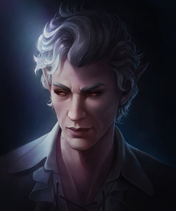 blue_background closed_smile clothed clothed_humanoid clothed_male clothing eyebrows eyelashes grey_eyebrows grey_hair hair humanoid_pointy_ears light lips male male_humanoid mouth_closed neck_scar not_furry pink_lips pointy_ears red_eyes shirt simple_background smile solo tan_body tan_skin topwear wavy_hair white_clothing white_shirt white_topwear marie_gelebart baldur's_gate baldur's_gate_3 larian_studios astarion_(baldur's_gate) elf humanoid hybrid vampire 2024 absurd_res bust_portrait colored digital_media_(artwork) digital_painting_(artwork) english_description hi_res lighting painting_(artwork) portrait shaded