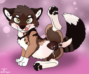 after_sex animal_genitalia animal_vulva anus blush bodily_fluids brown_body brown_fur canine_genitalia canine_vulva chibi cum cum_in_vagina cum_inside cum_on_leg female feral fur genital_fluids genitals leaking_cum licking licking_lips looking_at_viewer lying mottled mottled_genitalia mottled_vulva on_side presenting presenting_vulva solo spread_legs spreading tongue tongue_out vulva white_body white_fur xenoyia juniper_(fishymishy) canid canine canis mammal wolf hi_res