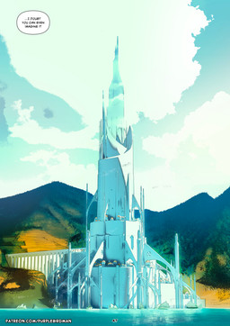 architecture blue_sky building cloud cloudy_sky detailed_background dialogue fantasy light scenery sea sky star sunlight text text_box water zero_pictured purplebirdman 2023 better_version_at_paywall colored comic detailed digital_drawing_(artwork) digital_media_(artwork) english_text shaded url