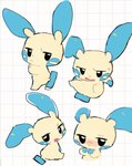 :< ambiguous_feral ambiguous_gender big_ears biped bipedal_feral black_eyes blue_body blue_ears blue_fur blue_markings blue_tail blush blush_lines cheek_markings chibi facial_markings featureless_crotch featureless_feet featureless_hands feet feral fur gloves_(marking) head_markings kemono looking_at_viewer looking_back looking_back_at_viewer markings monotone_tail multicolored_body multicolored_fur open_mouth pattern_background semi-anthro simple_background sitting solo standing tail tan_body tan_fur two_tone_body two_tone_fur reruponzu nintendo pokemon generation_3_pokemon mammal minun pokemon_(species) 2025 colored digital_media_(artwork) flat_colors full-length_portrait hi_res multiple_images portrait