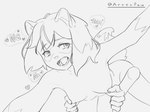 anthro breasts disembodied_hand duo fangs female hand_on_breast heart_eyes heart_symbol nipple_fetish nipple_pinch nipple_play nipples nude pinch solo teeth arvospaw_(artist) brand_new_animal studio_trigger michiru_kagemori 4:3 hi_res monochrome