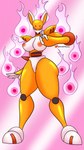 anthro areola colored_fire crossgender elemental_manipulation featureless_crotch female fire fire_manipulation inverted_nipples looking_at_viewer mouthless nipples orange_areola orange_body orange_eyes orange_nipples pink_background pink_fire simple_background solo thick_thighs white_body wide_hips mrpencilnsfw capcom mega_man_(series) mega_man_zero cubit_foxtar canid canine fox mammal reploid 9:16 hi_res