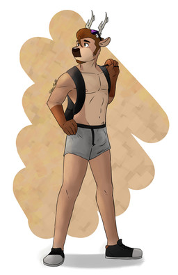anthro antlers backpack bare_chest beard bulge clothing eyewear eyewear_on_head facial_hair footwear fur green_eyes hair horn male pecs shoes solo sunglasses sunglasses_on_head underwear wearing_sunglasses conditional_dnp gearfox98 hector_(gearfox98) deer mammal 2025 digital_media_(artwork) full-length_portrait hi_res portrait