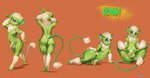 2023 anthro anus balls butt chest_tuft femboy flaccid front_view fur genitals green_balls green_body green_eyes green_fur green_nose green_tail hair hi_res humanoid_genitalia humanoid_penis male model_sheet narrowed_eyes navel nude orange_background oselotti penis rear_view short_hair signature simple_background solo species_request spread_legs spreading standing tail tail_tuft teeth tuft white_body white_fur white_hair