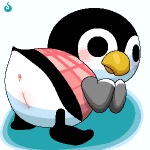 anthro anus avian_butt barefoot beak black_eyes blush body_blush bottomless butt chibi clothed clothing feet female genitals looking_back pussy pussy_blush simple_background solo unknown_artist animal_crossing nintendo aurora_(animal_crossing) avian bird penguin 1:1 digital_media_(artwork) low_res