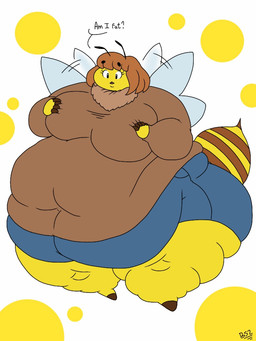 5_fingers antennae_(anatomy) anthro belly big_belly big_breasts big_wings biped black_eyes blue_clothing bottomwear breasts brown_body brown_clothing brown_hair brown_skin clothed clothed_anthro clothed_female clothing denim denim_bottomwear denim_clothing denim_shorts dialogue dotted_background eyebrow_through_hair eyebrows female fingers flying furgonomics hair hand_on_breast huge_belly huge_hips huge_thighs hyper hyper_hips hyper_thighs insect_wings looking_down love_handles markings morbidly_obese morbidly_obese_anthro morbidly_obese_female motion_lines multicolored_body multicolored_skin navel neck_tuft obese obese_anthro obese_female open_mouth overweight overweight_anthro overweight_female pattern_background question ring_(marking) ringed_tail short_hair shorts simple_background solo stinger striped_markings striped_tail stripes sweater tail tail_markings text thick_thighs tight_clothing topwear translucent translucent_hair tuft two_tone_body two_tone_skin wide_hips wings yellow_body yellow_skin batspid2 flora_(batspid2) arthropod bee hymenopteran insect 2018 3:4 digital_drawing_(artwork) digital_media_(artwork) english_text flat_colors full-length_portrait portrait signature