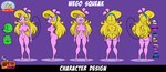 accessory anthro blonde_hair blue_eyes breasts featureless_breasts featureless_crotch female fur hair hair_accessory hairband pink_body pink_fur slim solo text nafyo-toons wego_squeak mammal mouse murid murine rodent english_text hi_res model_sheet