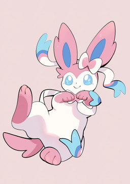ambiguous_gender blue_eyes blue_inner_ear feral markings multicolored_body paws pink_markings pink_tail quadruped ribbons_(anatomy) simple_background smile solo tail two_tone_body white_body komanyachi nintendo pokemon eeveelution generation_6_pokemon pokemon_(species) sylveon absurd_res cel_shading colored digital_drawing_(artwork) digital_media_(artwork) hi_res shaded