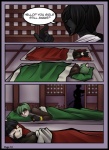 after_dark_(comic) ailurid anthro badger bed black_hair breasts canid canine canis comic digital_media_(artwork) door eyes_closed female furniture green_hair group hair male mammal mustelid musteline nanase red_panda rhade sayuri sayuri_x_nanase silhouette sleeping standing theblackrook wolf