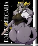 anthro antlers big_breasts big_ears black_eyes bottom_heavy breasts clothing curvy_figure female frown fur grey_body grey_fur grey_hair hair hand_on_hip horn huge_thighs long_ears pantsless_anthro pantsless_female shirt solo standing tail text thick_thighs topwear voluptuous weapon wide_hips garuda_six pseudoregalia sybil_(pseudoregalia) bovid caprine goat jackalope lagomorph leporid mammal rabbit digital_media_(artwork) hi_res