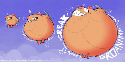 air_puff close_to_bursting cloud creaking detailed_background exclamation_point groan implied_popping inflation motion_lines onomatopoeia question_mark sky sound_effects text white_text smokey_blokey kirby_(series) nintendo kabula_(kirby) 2025 absurd_res adversarial_noise hi_res sequence