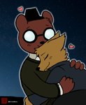 anthro blush brown_body brown_fur canon_couple duo eyewear fur glasses heart_symbol hug interspecies male male/male male_anthro romantic romantic_couple sky star starry_sky fudatsu night_in_the_woods angus_delaney gregg_lee bear canid canine fox mammal 2017 hi_res