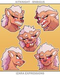 angry anthro big_ears chest_tuft eyebrows eyelashes female fur hair muscular muscular_anthro muscular_female pink_eyes pupils sharp_teeth smile smug solo spots teeth text thick_eyebrows tuft white_hair bnbigus kitknight izara_(bnbigus) hyena mammal 2023 4:5 digital_media_(artwork) english_text hi_res letterbox model_sheet