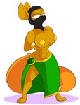 abs anthro arms_tied arms_tied_behind_back bound breasts chain clothed clothing female fluffy fluffy_tail hands_behind_back harem_outfit mask pasties solo tail topless tempson flora_(tempson) mammal rodent sciurid tree_squirrel absurd_res hi_res