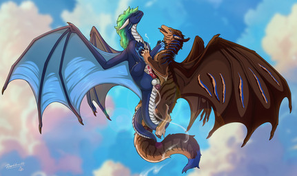 anal anal_orgasm anal_penetration animal_genitalia anus balls blue_body blue_pawpads bodily_fluids brown_body brown_fur claws clenched_teeth cum cum_in_ass cum_inside cum_while_penetrated duo ejaculation erection eyes_closed feet feral feral_on_feral feral_penetrated feral_penetrating feral_penetrating_feral finger_claws flying fur genital_fluids genitals green_hair hair hands-free horn knot knotted_penis leaking_cum long_tail male male/male male_penetrated male_penetrating male_penetrating_male membrane_(anatomy) membranous_wings midair midair_sex orgasm pawpads penetration penile penile_penetration penis penis_in_ass pink_penis scales sex sheath short_hair side_view sky skyscape spread_wings stripes tail tail_coil teeth toe_claws toes tongue ventral_scales wings yellow_eyes darkforestt dirty.paws european_mythology mythology nixiris_(nixiris) dragon furred_dragon furred_scalie mythological_creature mythological_scalie scalie western_dragon 2025 digital_drawing_(artwork) digital_media_(artwork) hi_res shaded