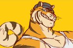 anthro black_stripes blue_eyes clothing fur hat headgear headwear looking_at_viewer male muscular muscular_anthro muscular_male orange_body orange_fur pink_nose sharp_teeth shirt simple_background smile solo stripes tank_top teeth topwear yellow_background sizable_danger xe felid mammal pantherine tiger sketch