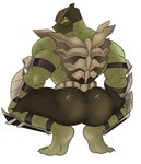 5_toes anthro armor armwear athletic athletic_anthro athletic_male barefoot biceps big_butt butt claws clothed clothing feet footwear green_body green_scales long_mouth looking_at_viewer male mask muscular muscular_anthro muscular_arms muscular_male muscular_thighs ninja orange_sclera pose rear_view scales simple_background solo spikes thick_thighs toe_claws toes topwear warrior white_background yellow_eyes aleksejsalabaev broly_culo mortal_kombat reptile_(mortal_kombat) lizard lizardman monster reptile saurian_(mortal_kombat) scalie absurd_res hi_res meme